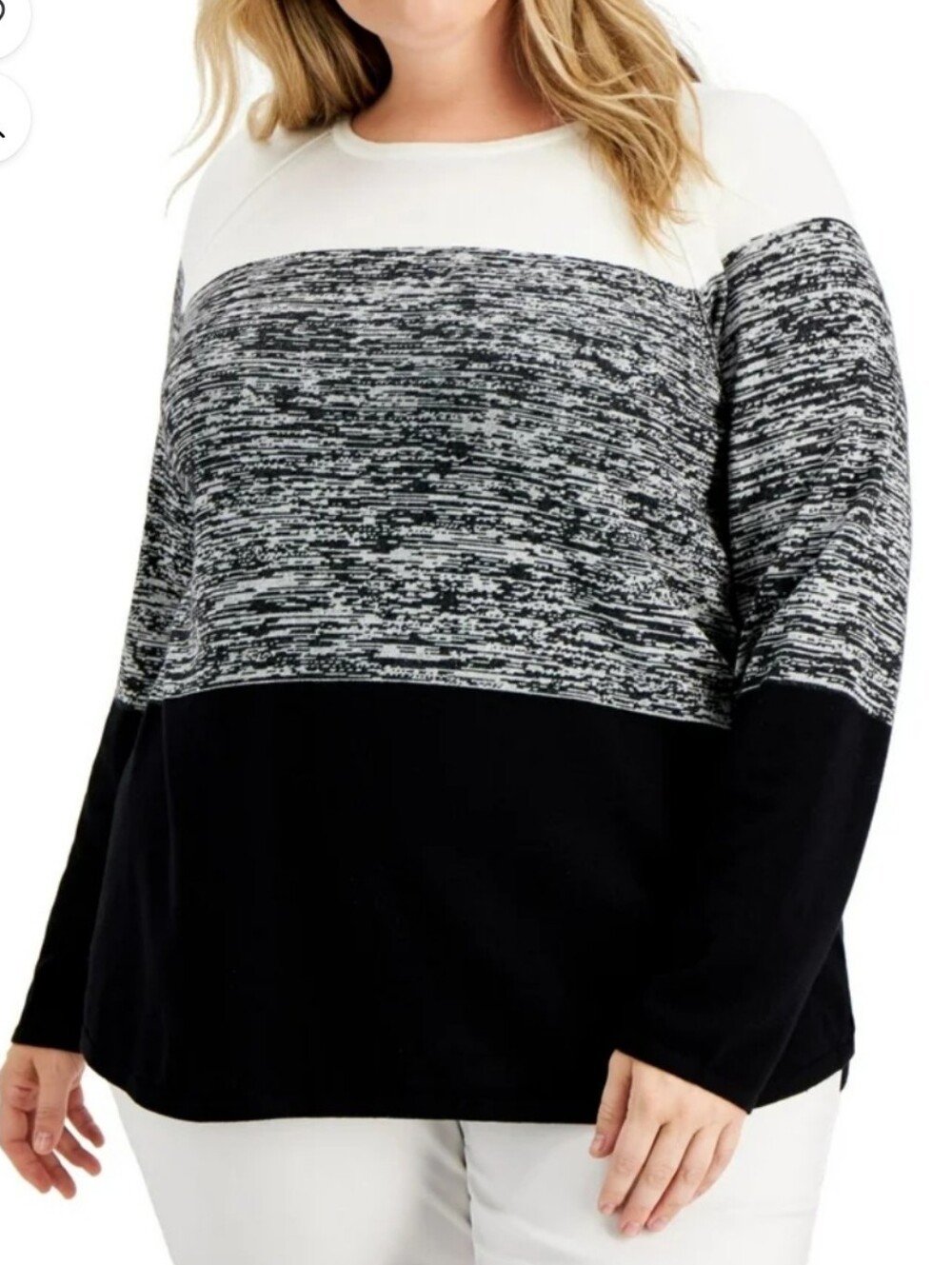 Karen Scott Colorblock Black, White & Heathered Gray Long Sleeve Top